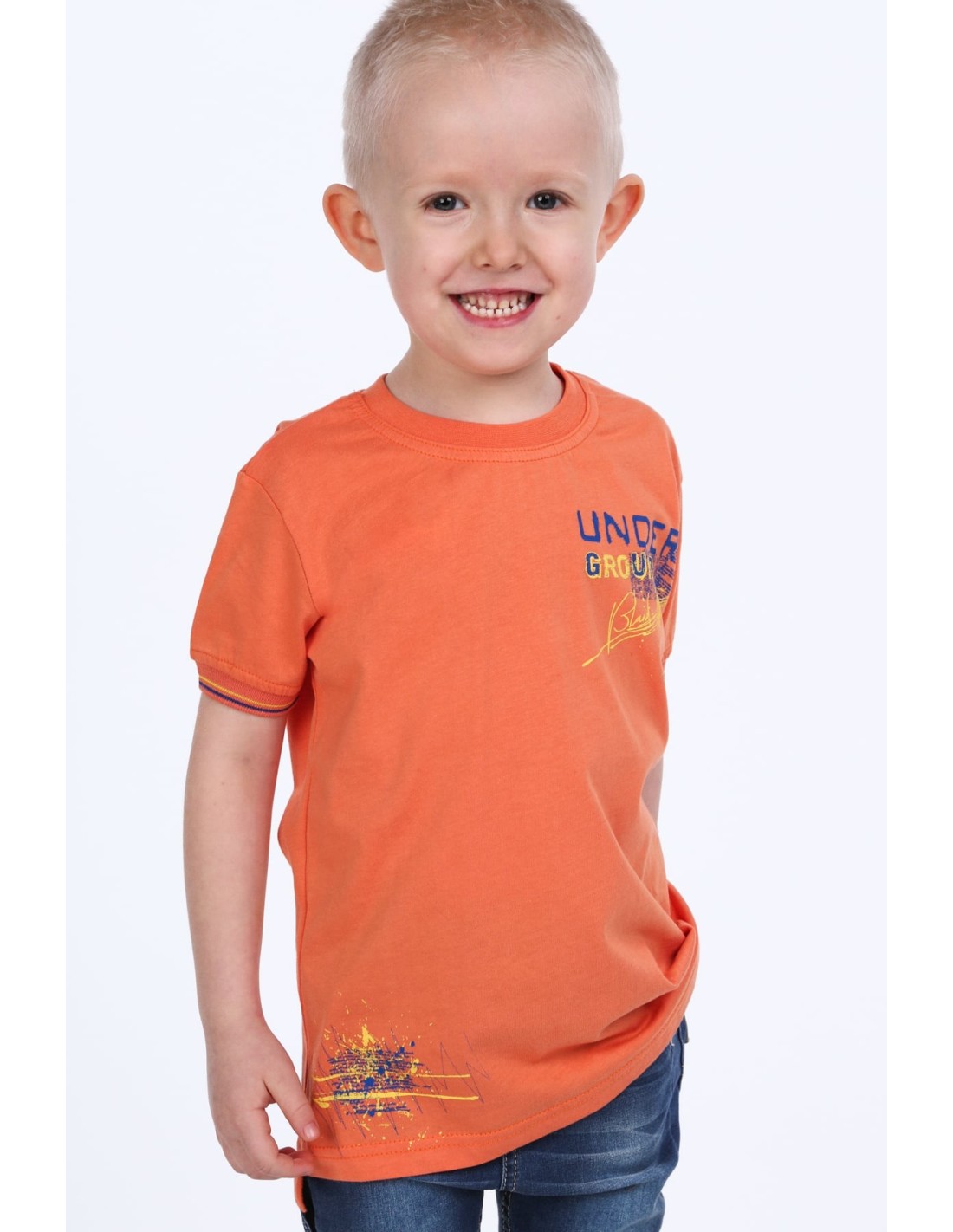 Orange boys\' t-shirt with inscriptions NDZ7337 - Online store - Boutique